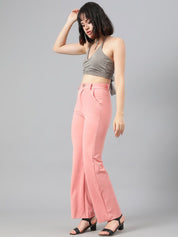Kotty Women Pink Relaxed Straight Leg Fit High-Rise Easy Wash Parallel Trousers