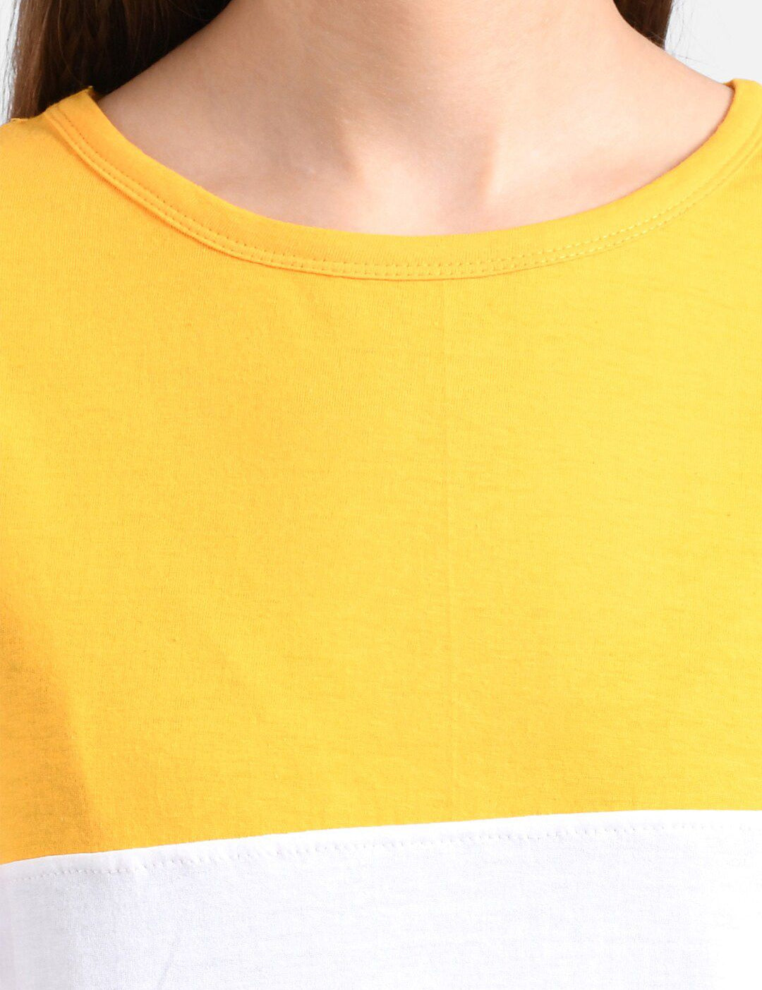 Kotty Women Yellow Colourblocked Round Neck T-shirt