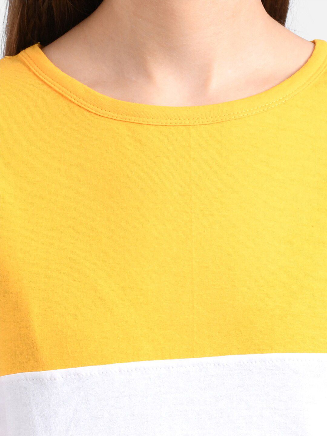 Kotty Women Yellow Colourblocked Round Neck T-shirt
