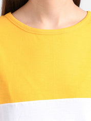 Kotty Women Yellow Colourblocked Round Neck T-shirt
