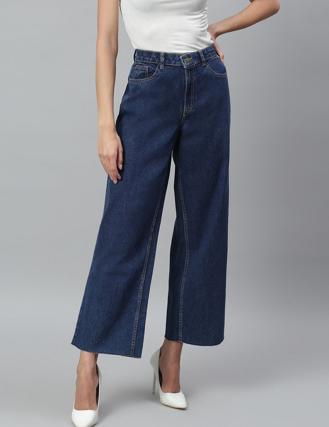 Kotty Women Navy Blue No Fade Clean Look Flared Jeans