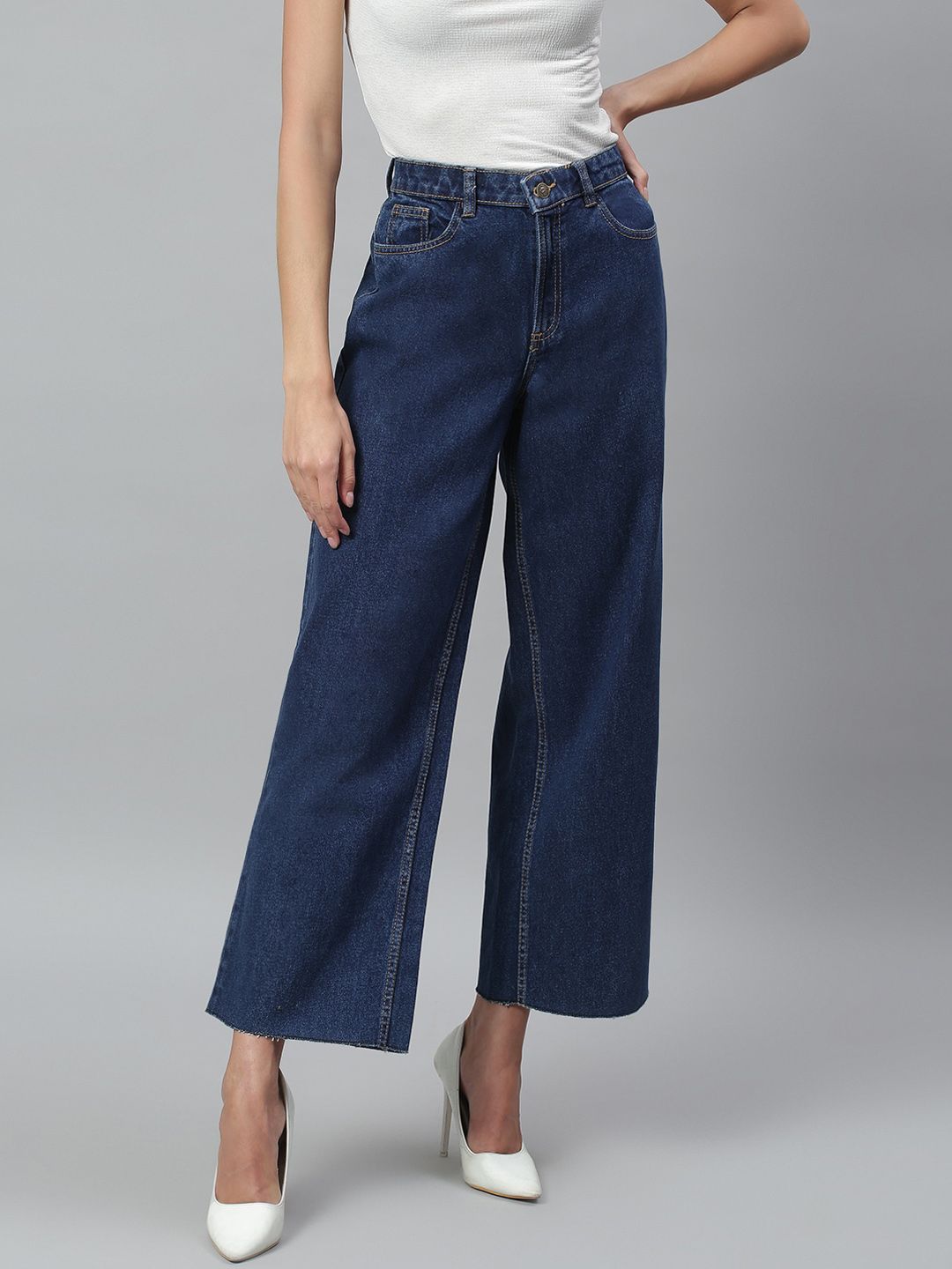 Kotty Women Navy Blue No Fade Clean Look Flared Jeans