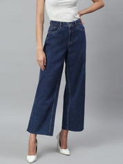 Kotty Women Navy Blue No Fade Clean Look Flared Jeans