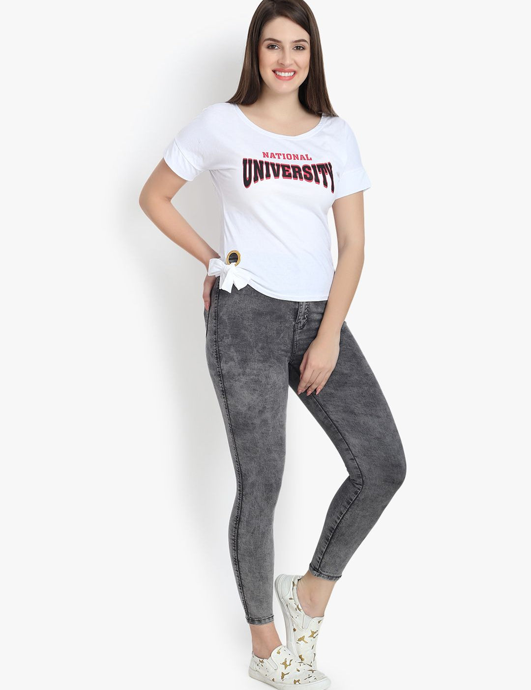 Kotty Women Charcoal Grey Skinny Fit High-Rise Clean Look Stretchable Cropped Jeans