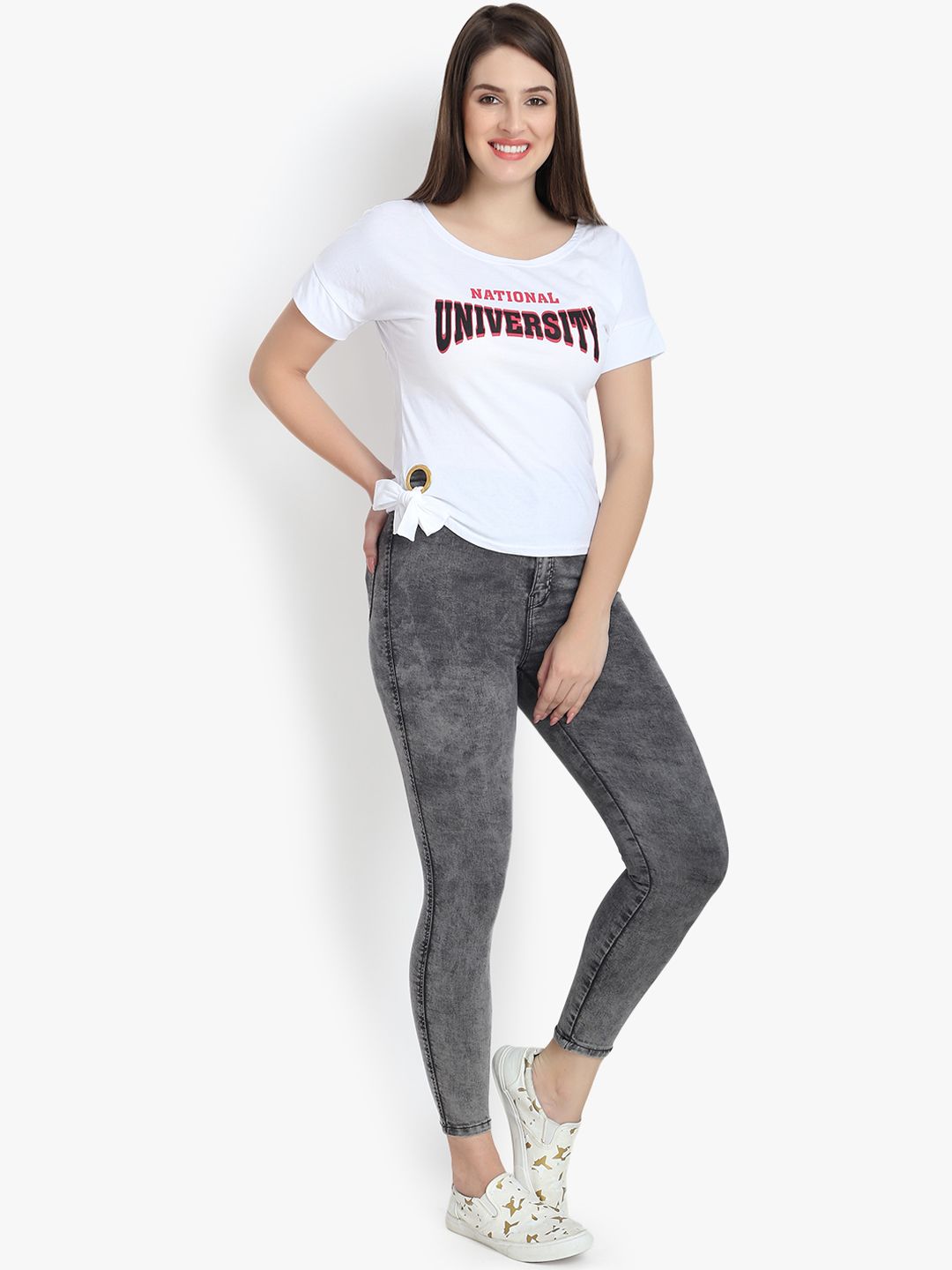 Kotty Women Charcoal Grey Skinny Fit High-Rise Clean Look Stretchable Cropped Jeans