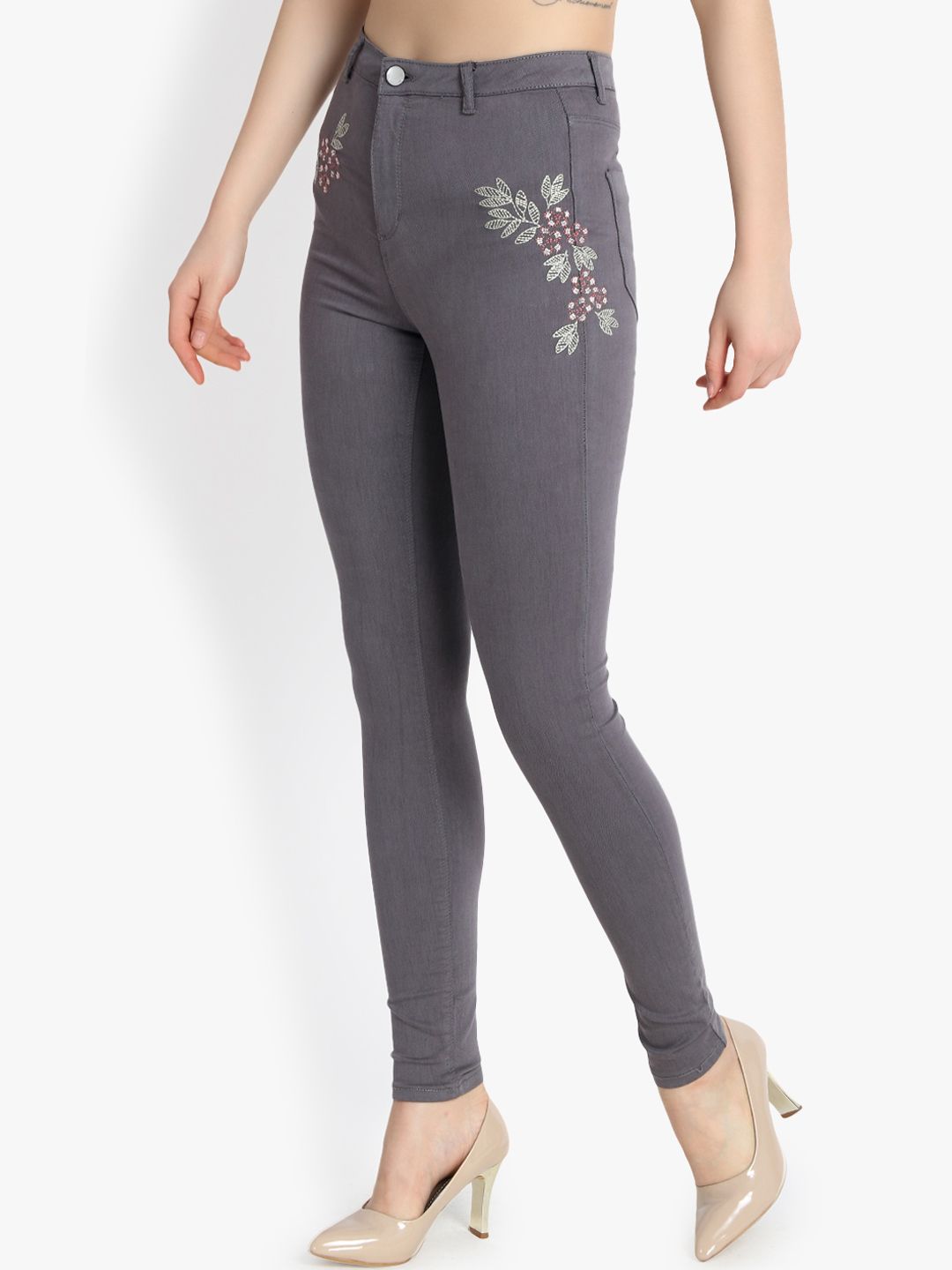 Kotty Women Grey Skinny Fit High-Rise Clean Look Stretchable Jeans