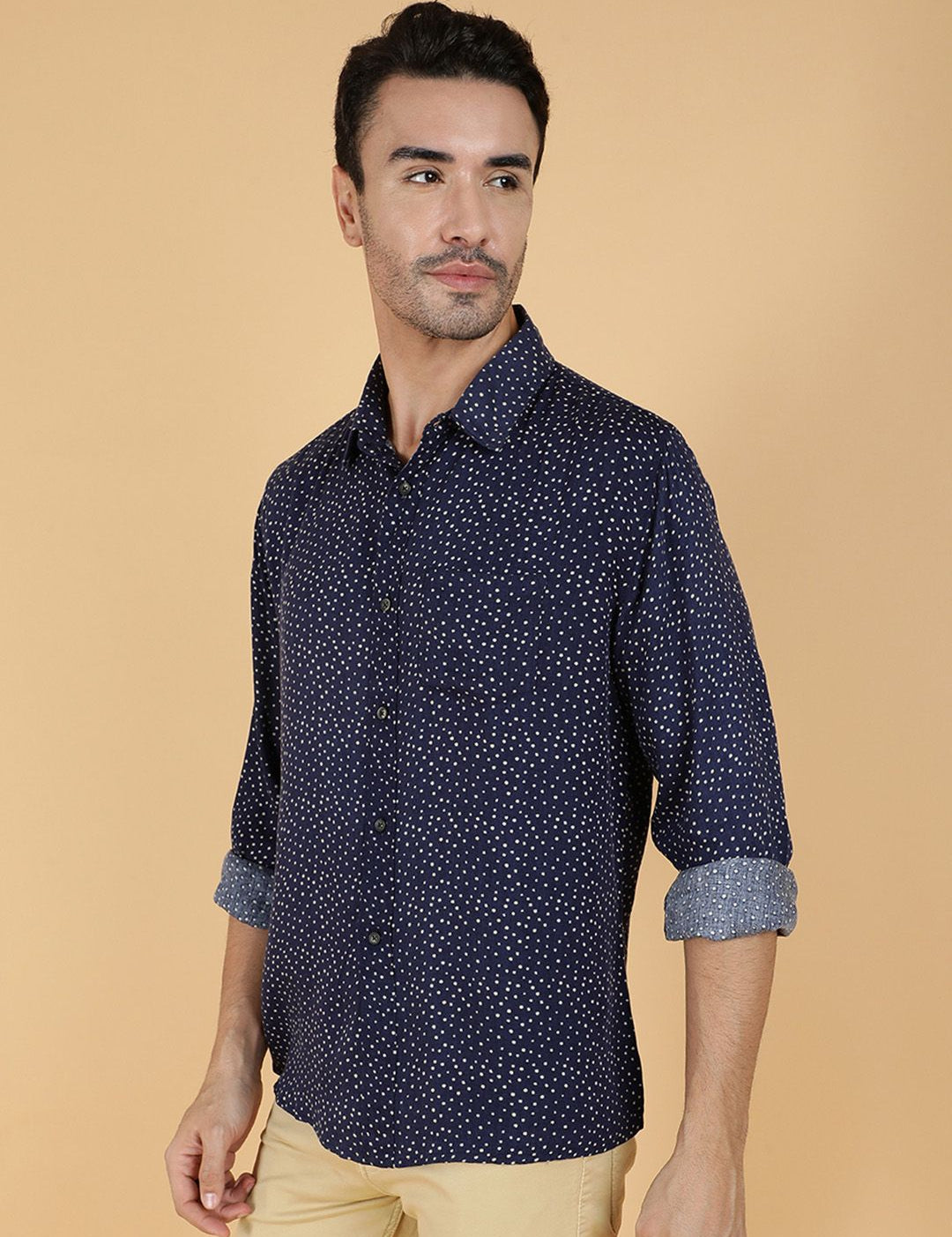 Kotty Men Relaxed Spread Collar Graphic Printed Cotton Casual Shirt