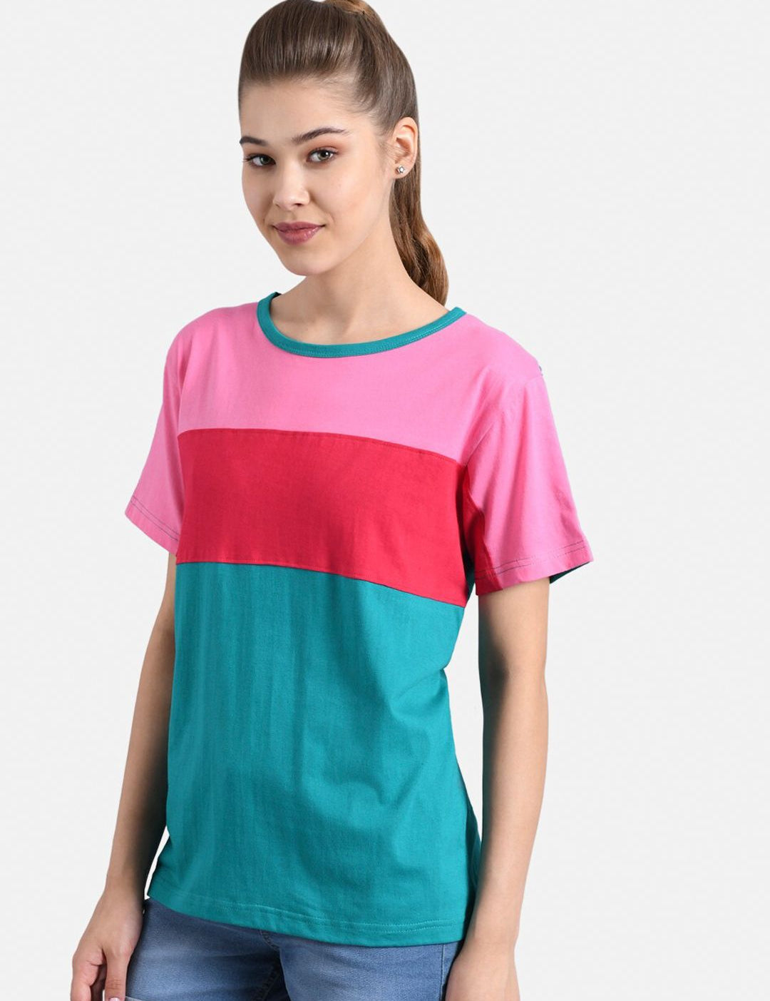 Kotty Women Multicoloured Colourblocked Round Neck T-shirt
