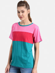 Kotty Women Multicoloured Colourblocked Round Neck T-shirt