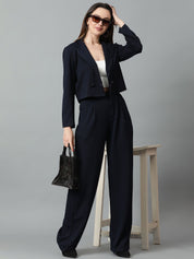 KOTTY BIZwear Navy Blue Notched Lapel Collar Blazer & Mid Rise Trouser