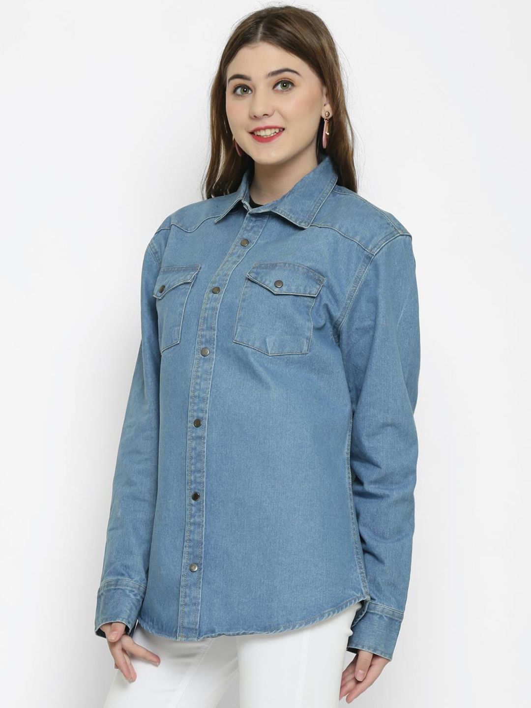 Kotty Women Blue Solid Denim Jacket