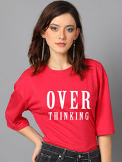 Kotty Red Typography Printed Oversized T-shirt