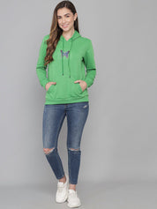 Kotty Women Green Printed Hooded Sweatshirt
