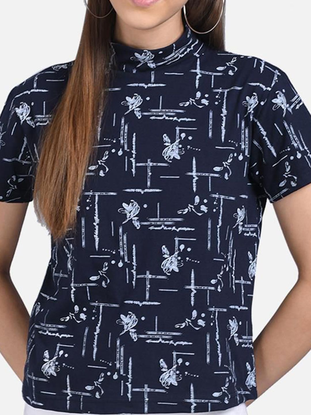 Kotty Floral Printed Pure Cotton High Neck Top