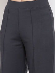 Kotty Women Black Flared High-Rise Parallel Trousers