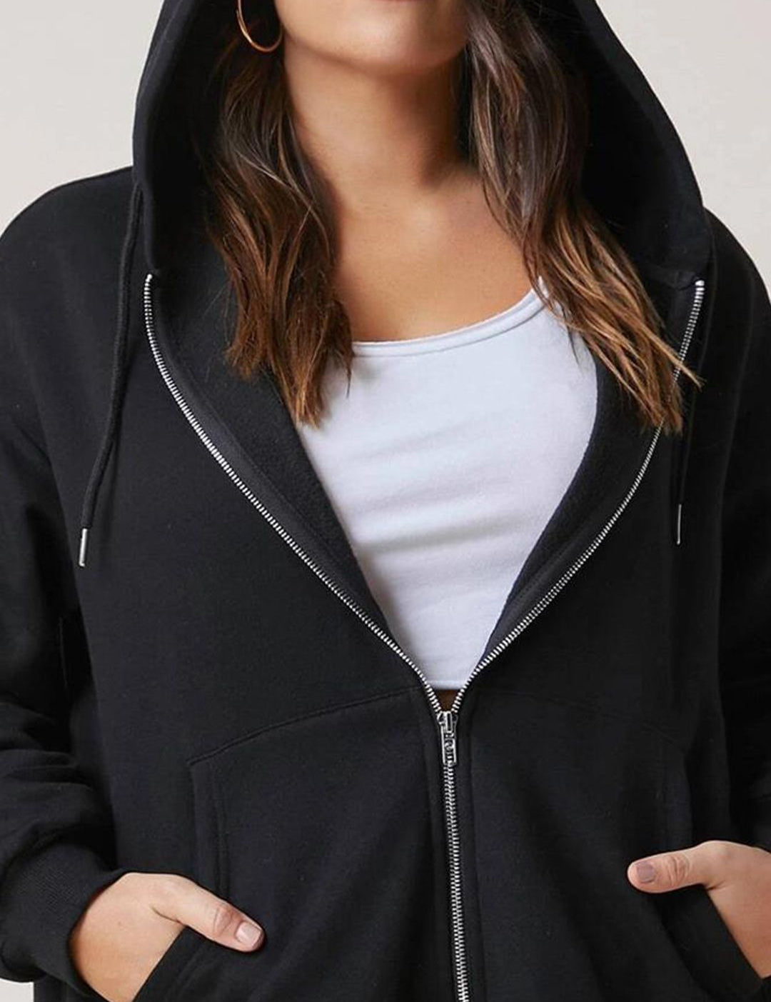 Kotty Plus Size Hooded Fleece Front-Open Sweatshirt
