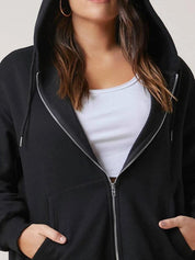 Kotty Plus Size Hooded Fleece Front-Open Sweatshirt