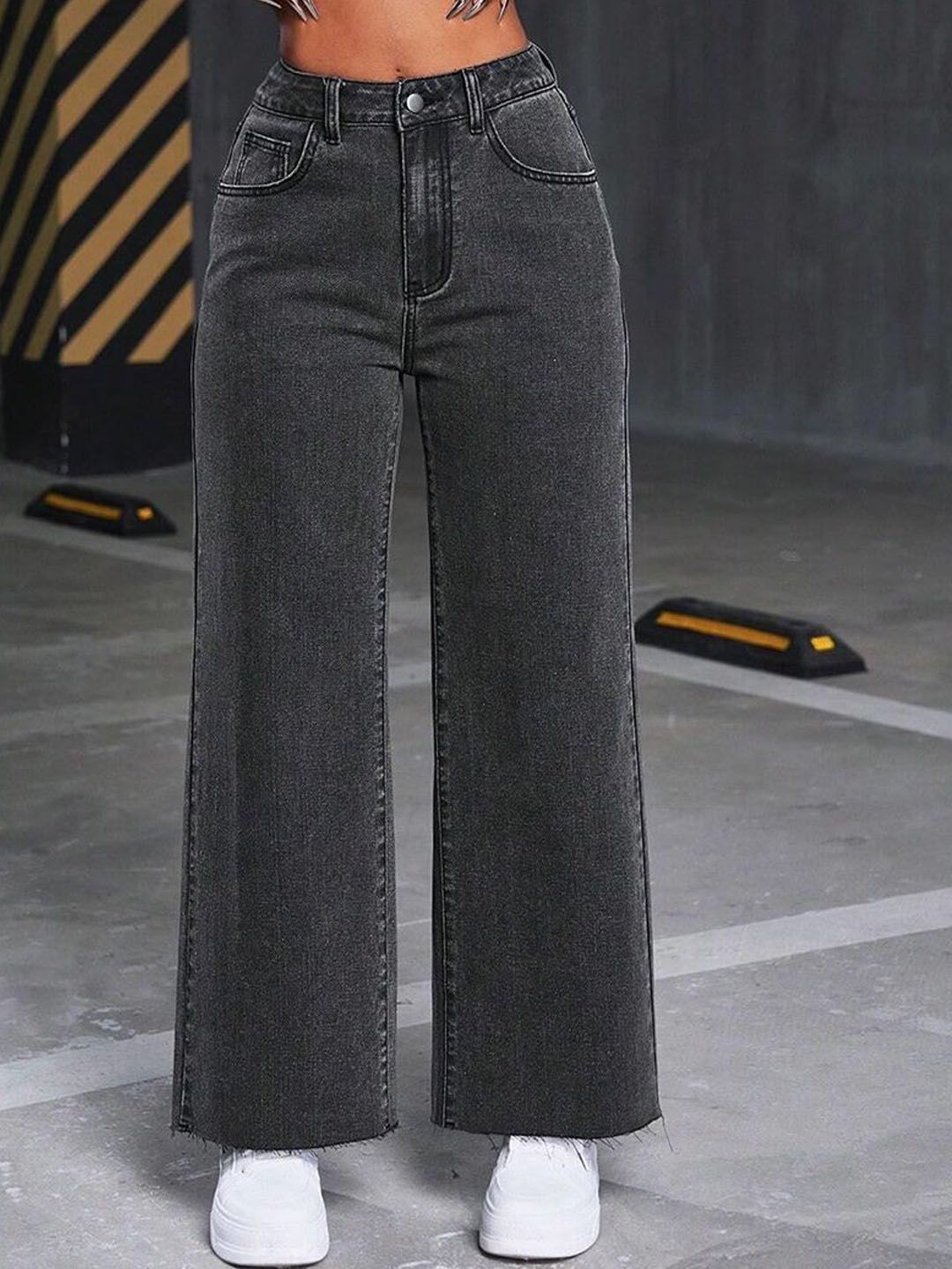 Kotty Women Jean Wide Leg High-Rise Clean Look Stretchable Jeans