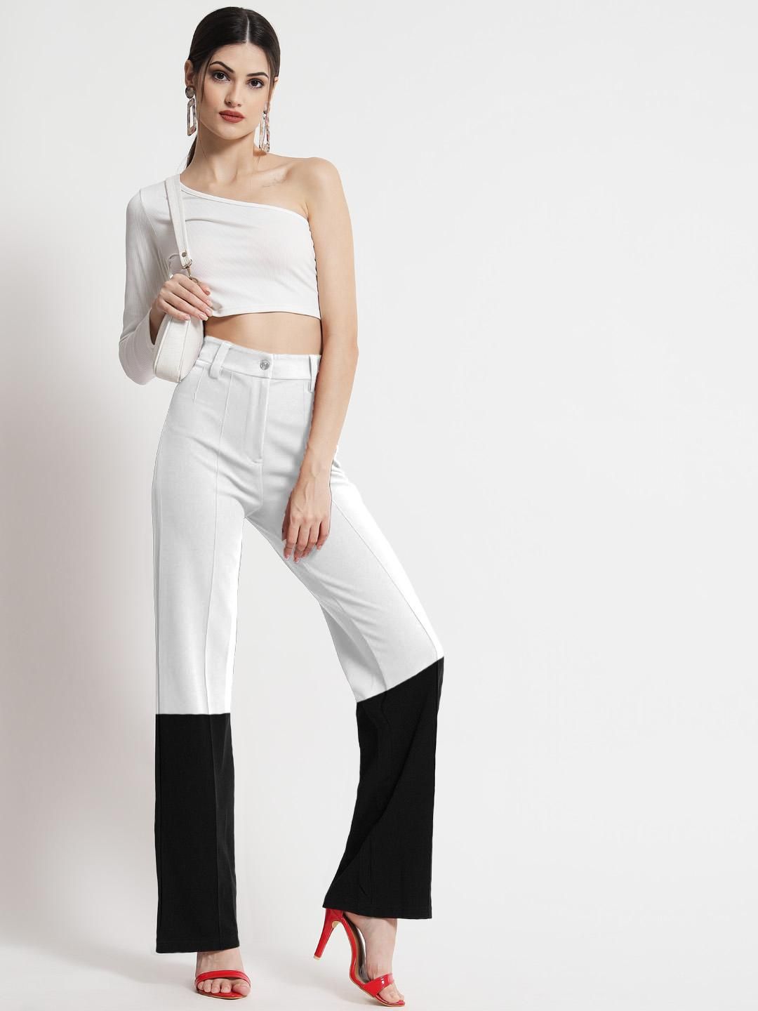 Kotty Women Colourblocked High-Rise Pleated Regular Trousers