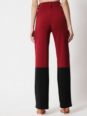 Kotty Women Colourblocked Straight Fit High-Rise Trousers