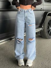 Kotty Women Cotton Straight Fit High-Rise Highly Distressed Stretchable Jeans