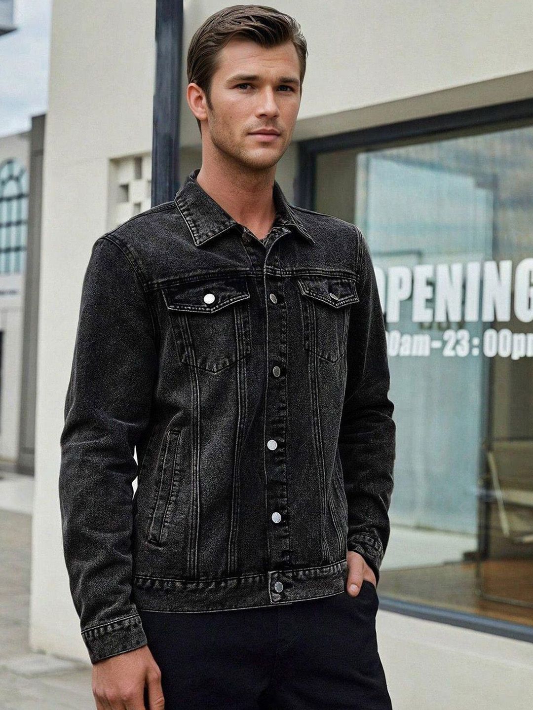 Kotty Men Solid Denim Jacket