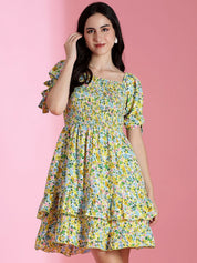 Kotty Women Floral Printed Puff Sleeve Fit & Flare Dress