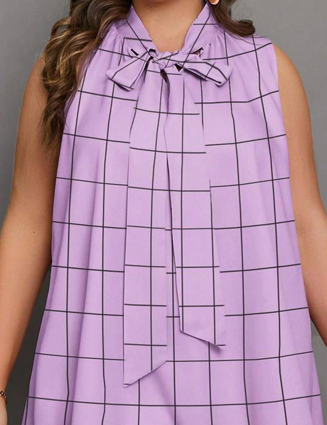 KOTTY Women Checked Tie-Up Neck Top