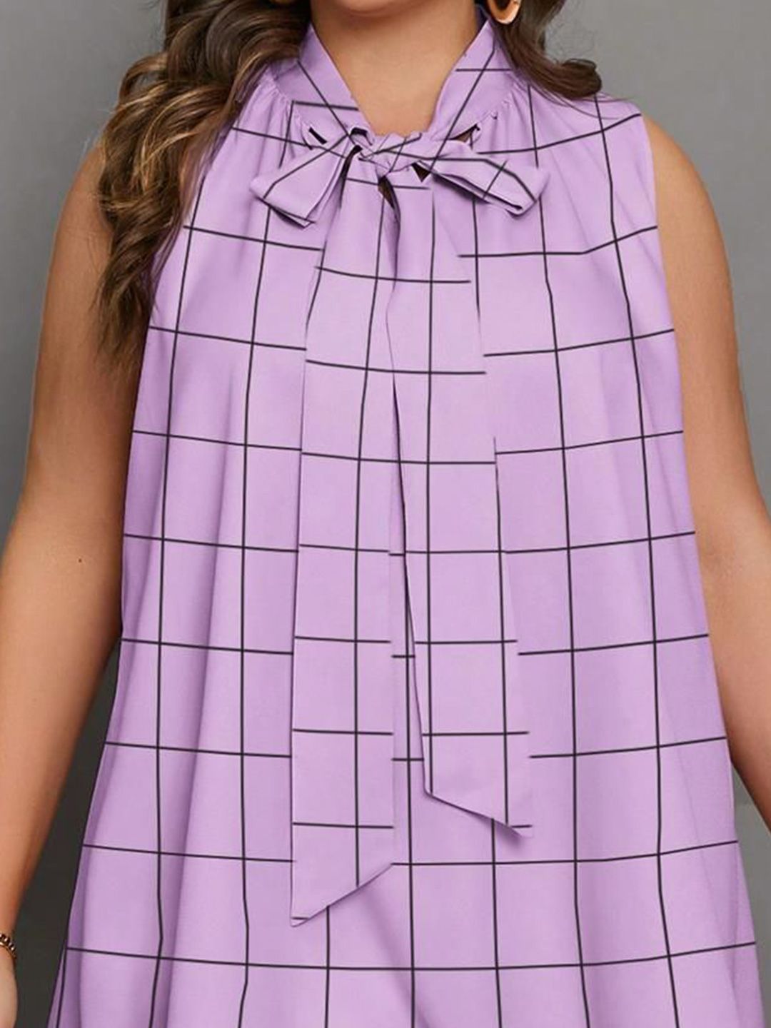 KOTTY Women Checked Tie-Up Neck Top