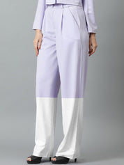Kotty Women Colourblocked Relaxed Straight Leg Straight Fit High-Rise Easy Wash Trousers