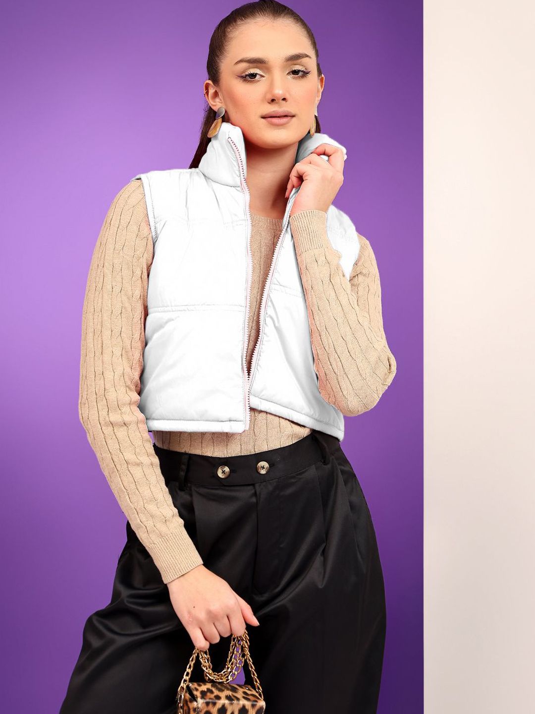 Kotty Women Mock Collar Solid Cotton Insulator Gilet Jacket