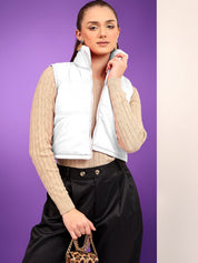 Kotty Women Mock Collar Solid Cotton Insulator Gilet Jacket