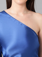 Kotty Women One Shoulder Bishop Sleeves Satin Top