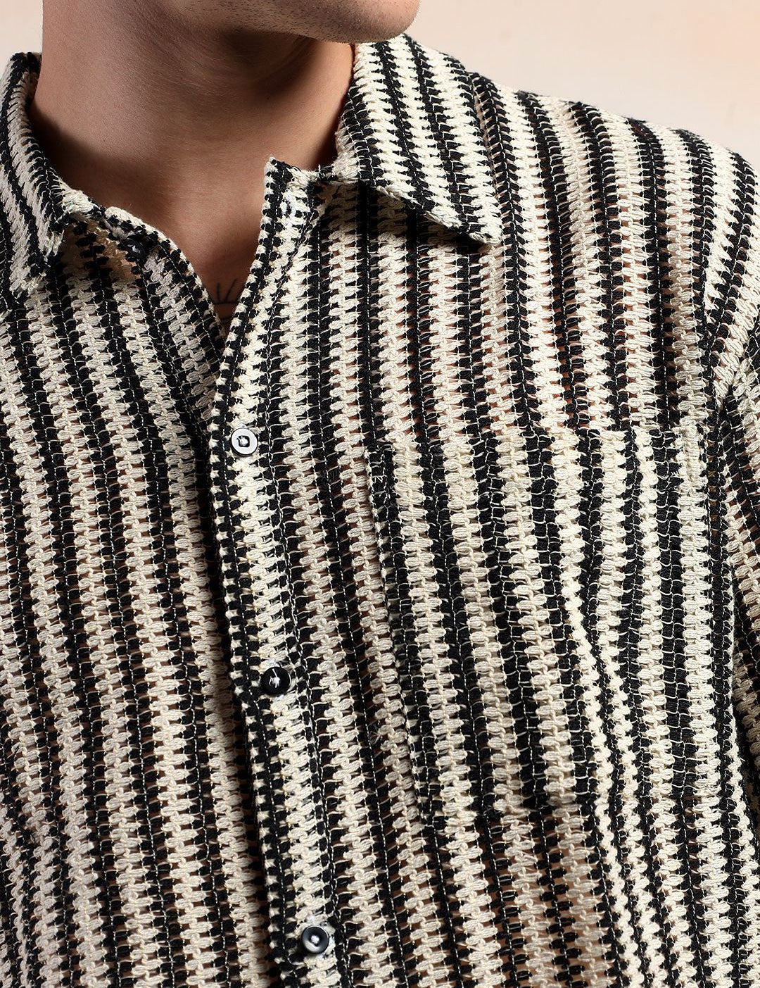Kotty Men Sheer Striped Casual Shirt