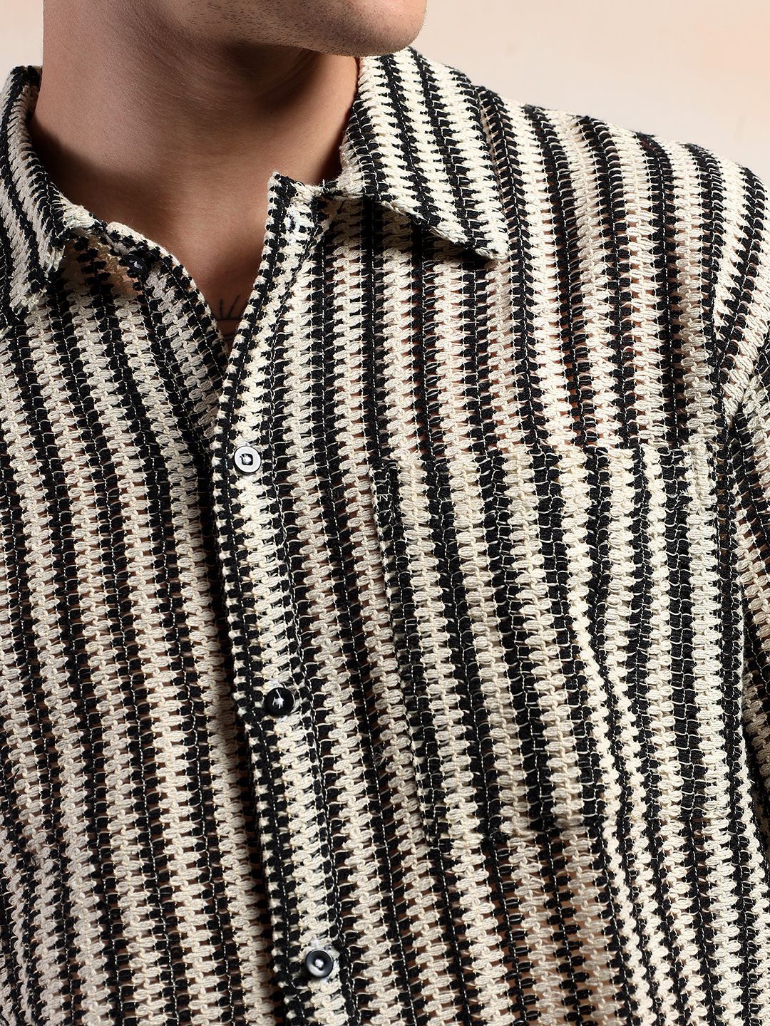 Kotty Men Sheer Striped Casual Shirt