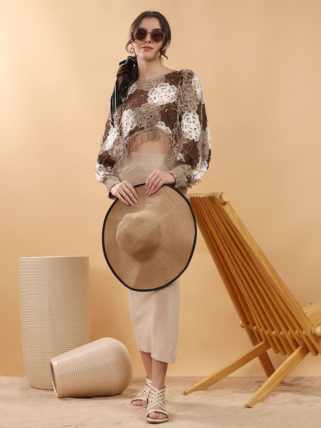 Kotty Self Design Round Neck Cotton Top