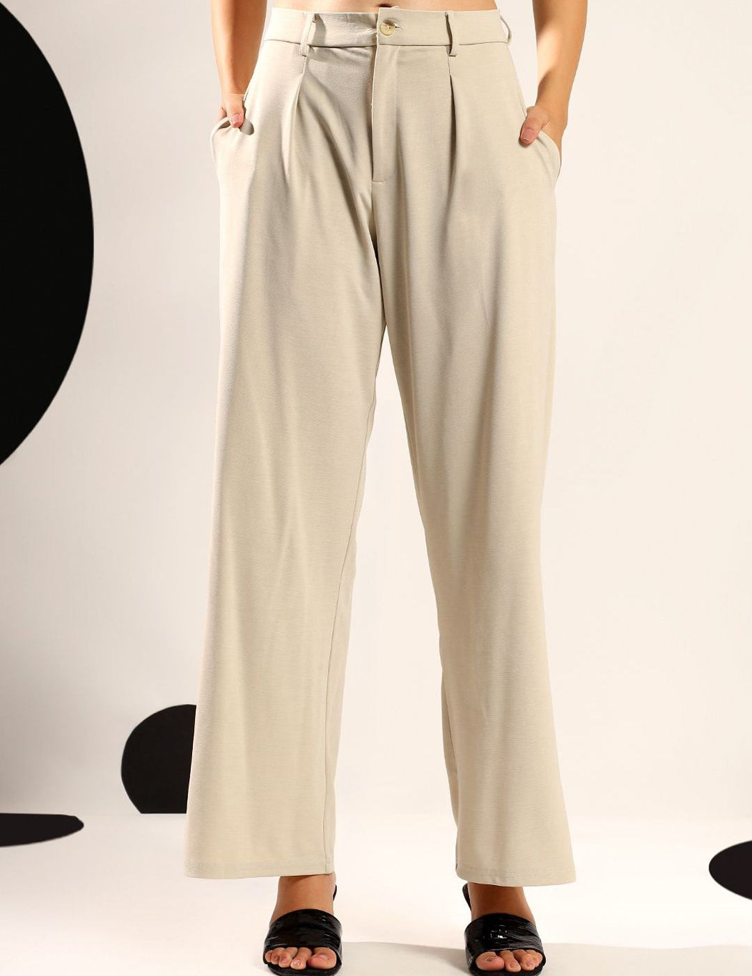 Kotty Women Relaxed Wide Leg High-Rise Pleated Easy Wash Formal Trousers