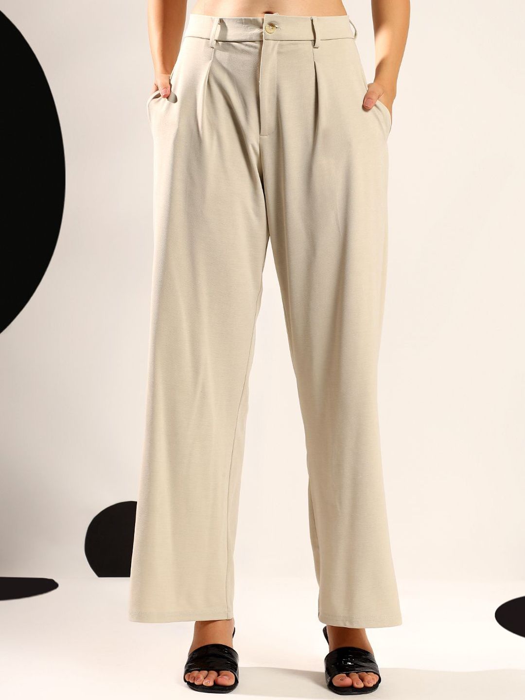 Kotty Women Relaxed Wide Leg High-Rise Pleated Easy Wash Formal Trousers