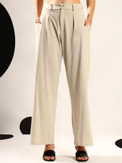 Kotty Women Relaxed Wide Leg High-Rise Pleated Easy Wash Formal Trousers
