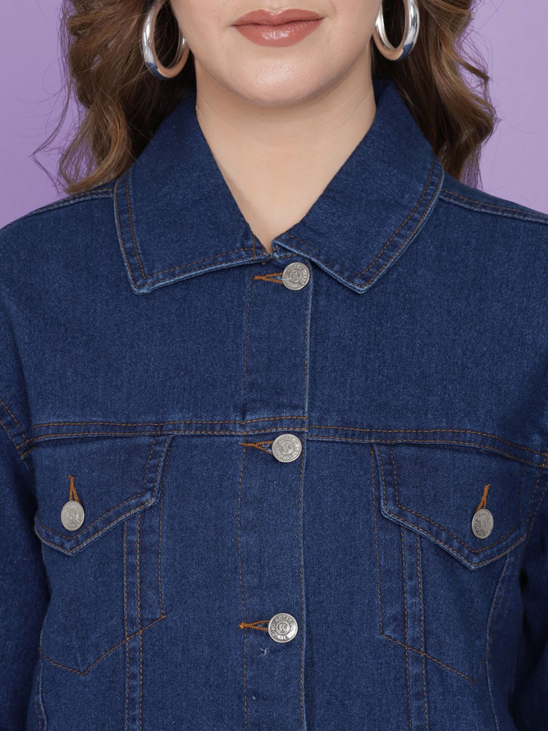 Kotty Women Spread Collar Solid Cotton Casual Denim Jacket