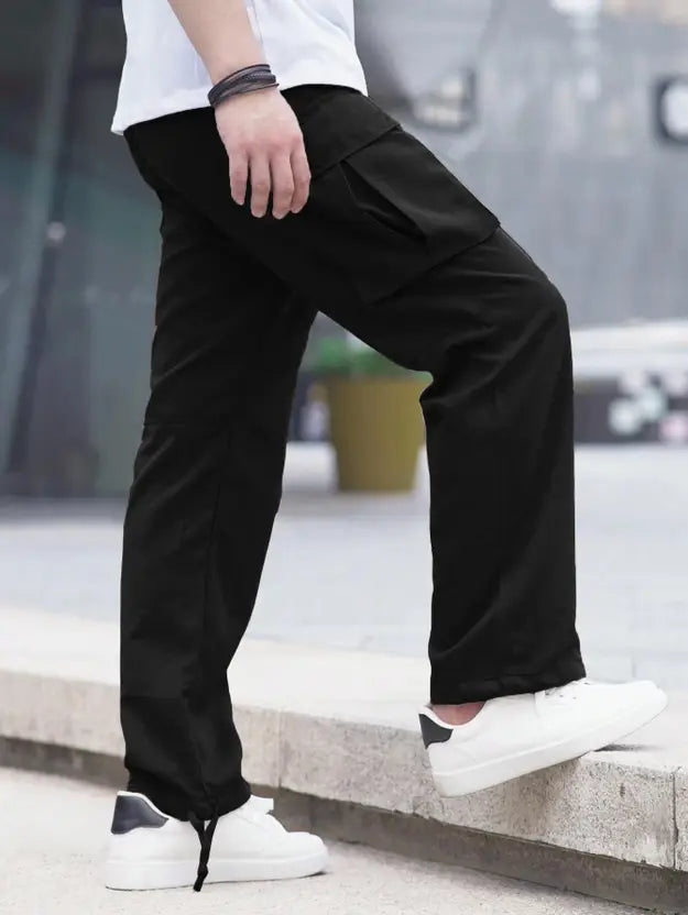 KOTTY  Men Relaxed Black Viscose Rayon Trousers