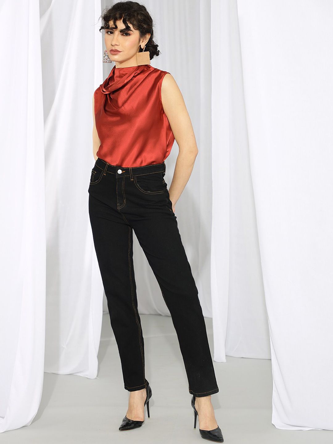 Kotty Women Black Slim Fit High-Rise Stretchable Jeans