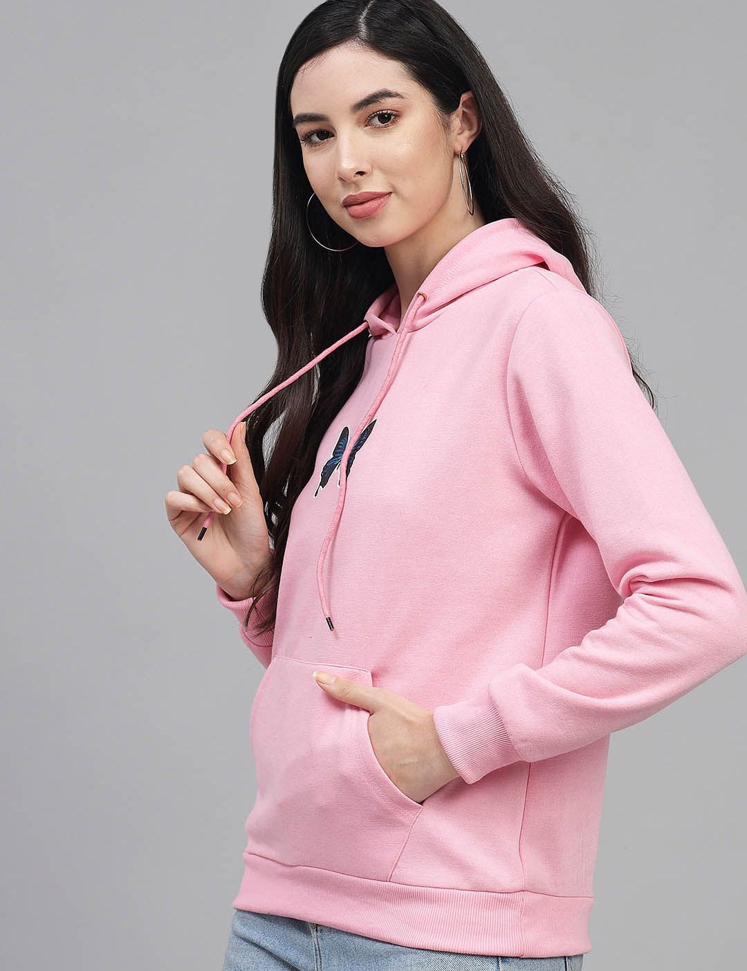 Kotty Women Pink Graphic Printed Pure Fleece Hooded Sweatshirt