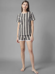 Kotty Women Black & White Striped Night Suit
