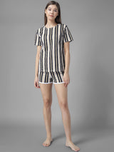 Kotty Women Black & White Striped Night Suit