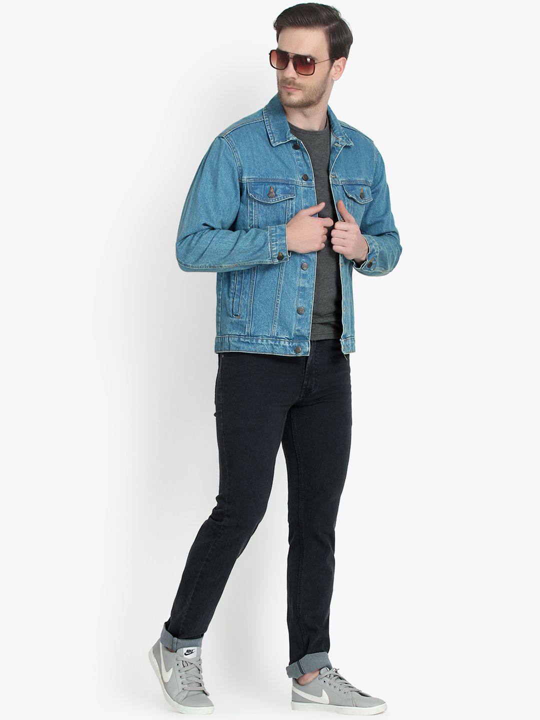 Kotty Men Blue Solid Denim Jacket
