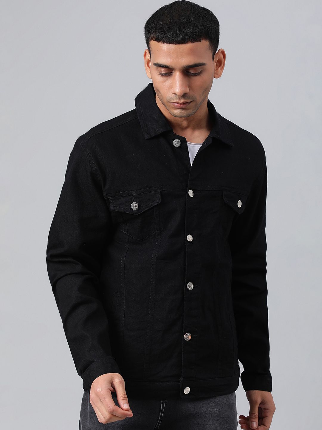 Kotty Men Spread Collar Long Sleeves Denim Jacket