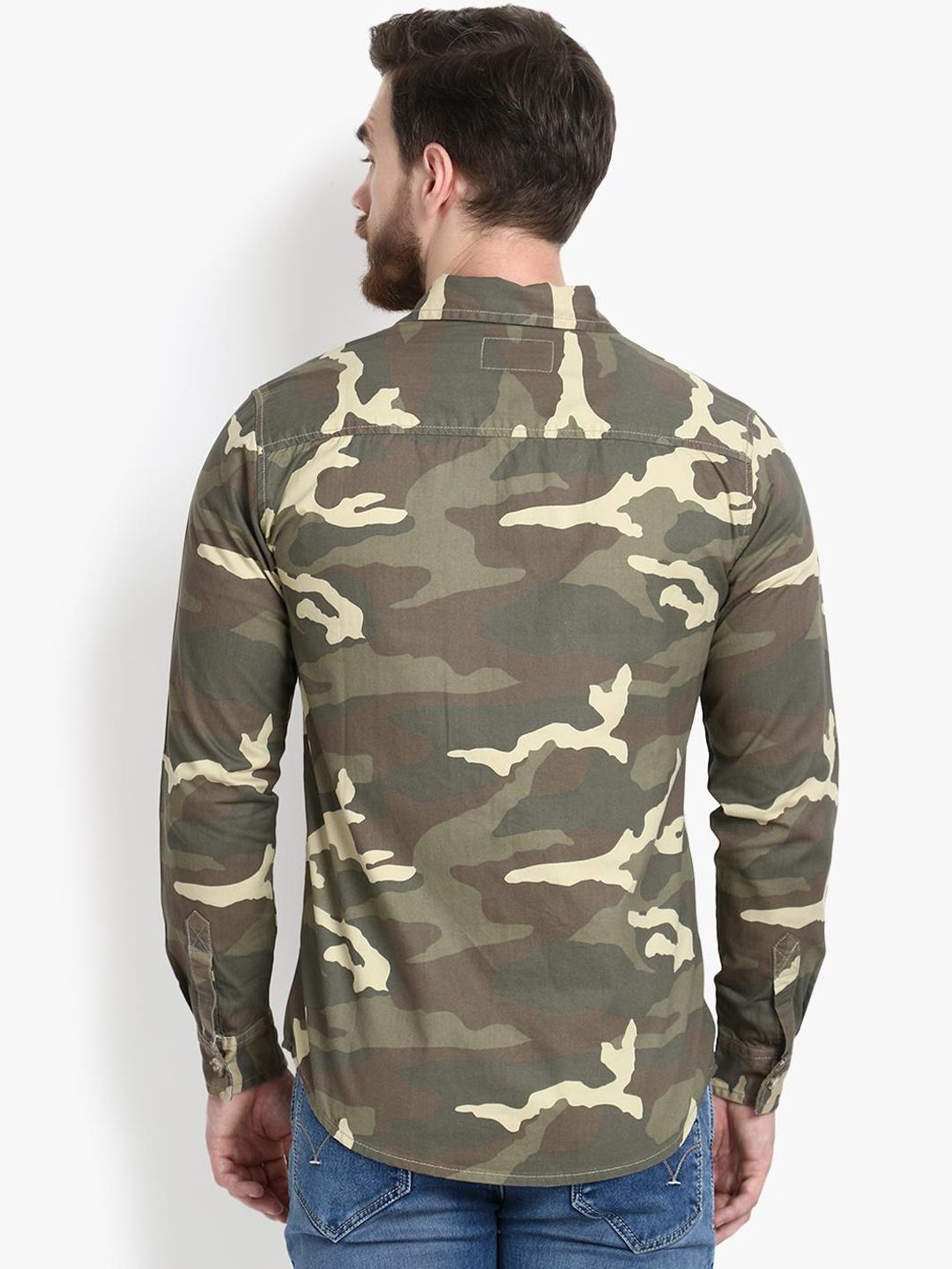 Kotty Men Olive Green Camo Printed Lightweight Shacket
