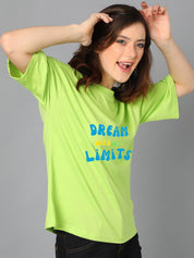 Kotty Green Typography Printed Drop-Shoulder Sleeves Oversized T-shirt