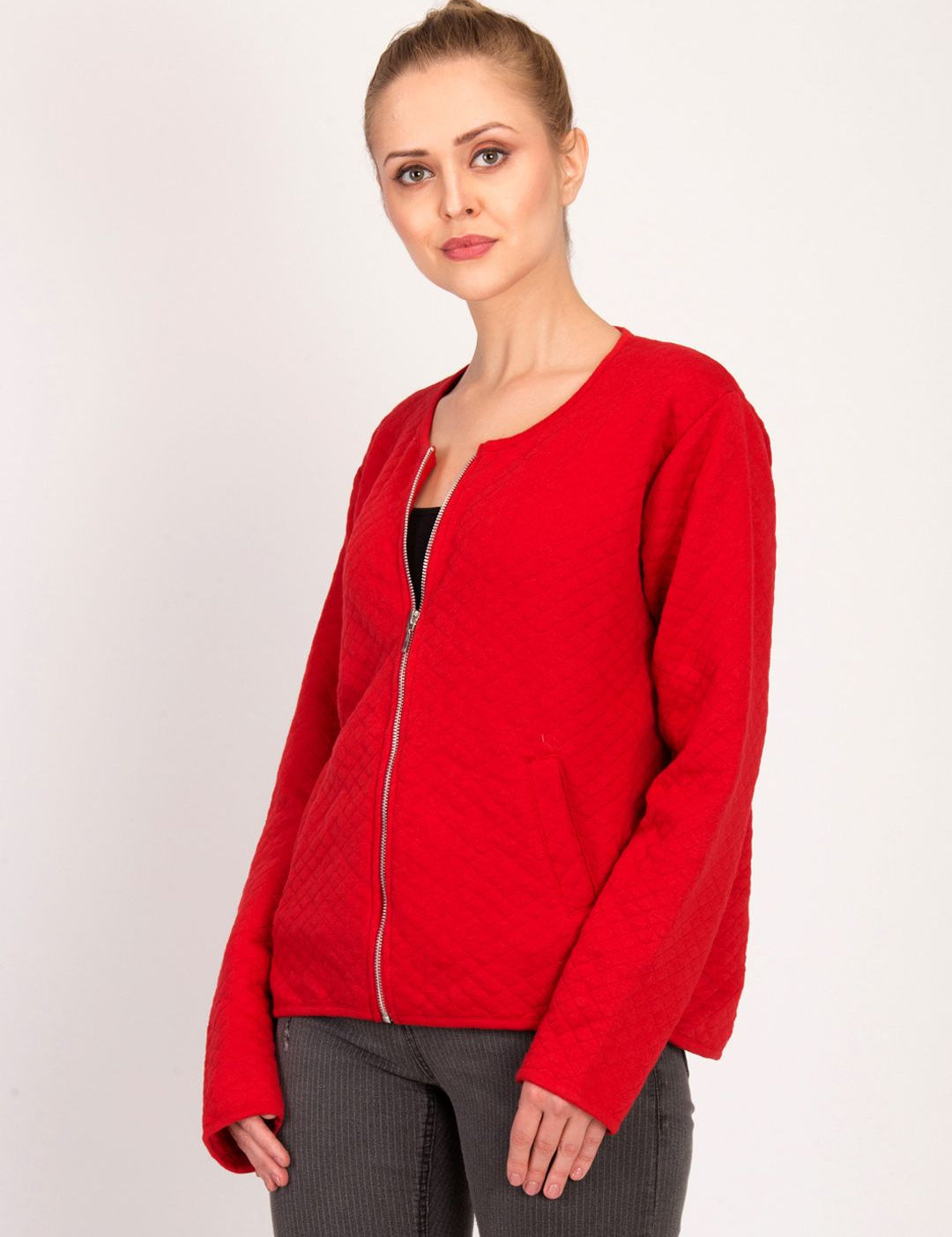Kotty Women Red Self Design Tailored Jacket